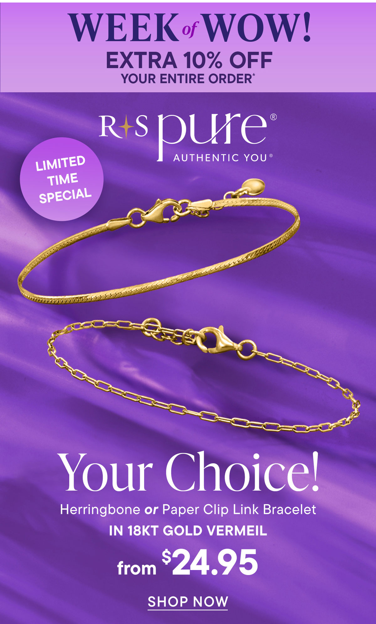 Your Choice! Herringbone or Paper Clip Link Bracelet. From $19.95