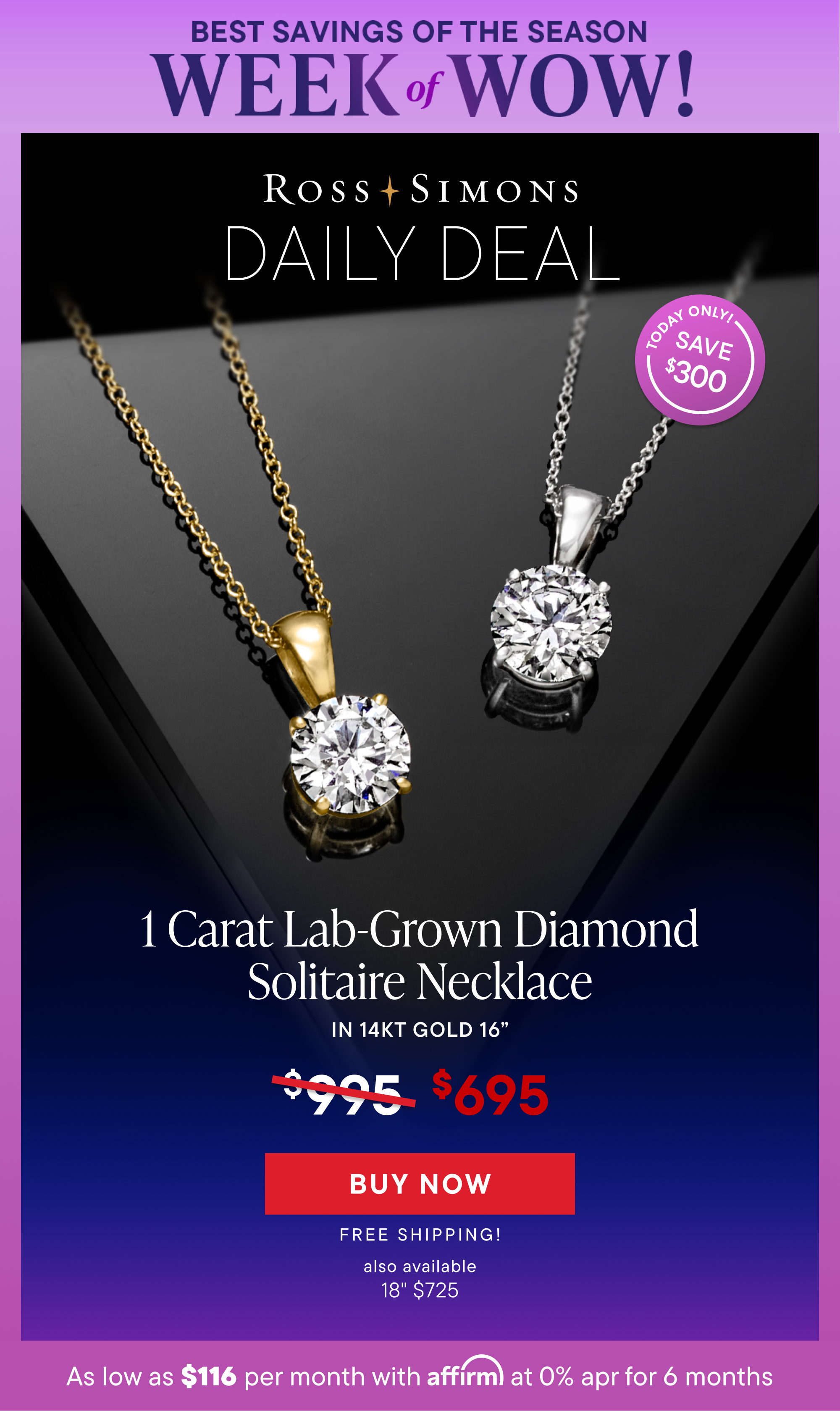 1 Carat Lab-Grown Diamond Solitaire Necklace. $695