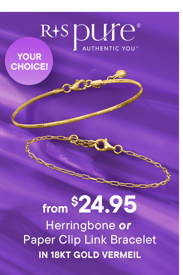 Herringbone or Paper Clip Link Bracelet in 18kt Gold Vermeil. From $19.95