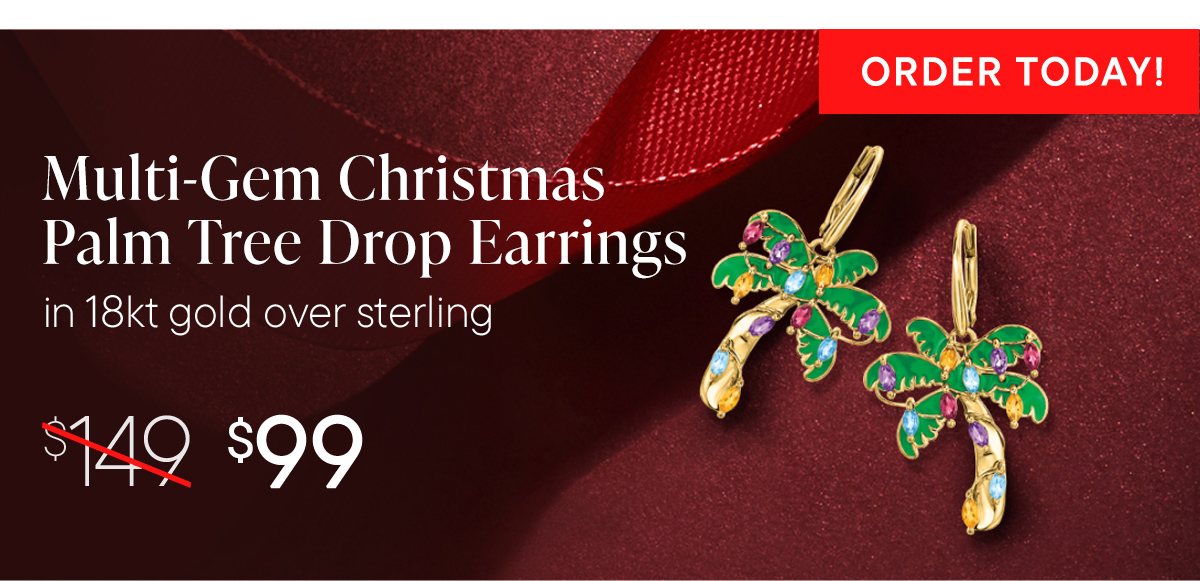 Multi-Gem Christmas Palm Tree Drop Earrings. $99