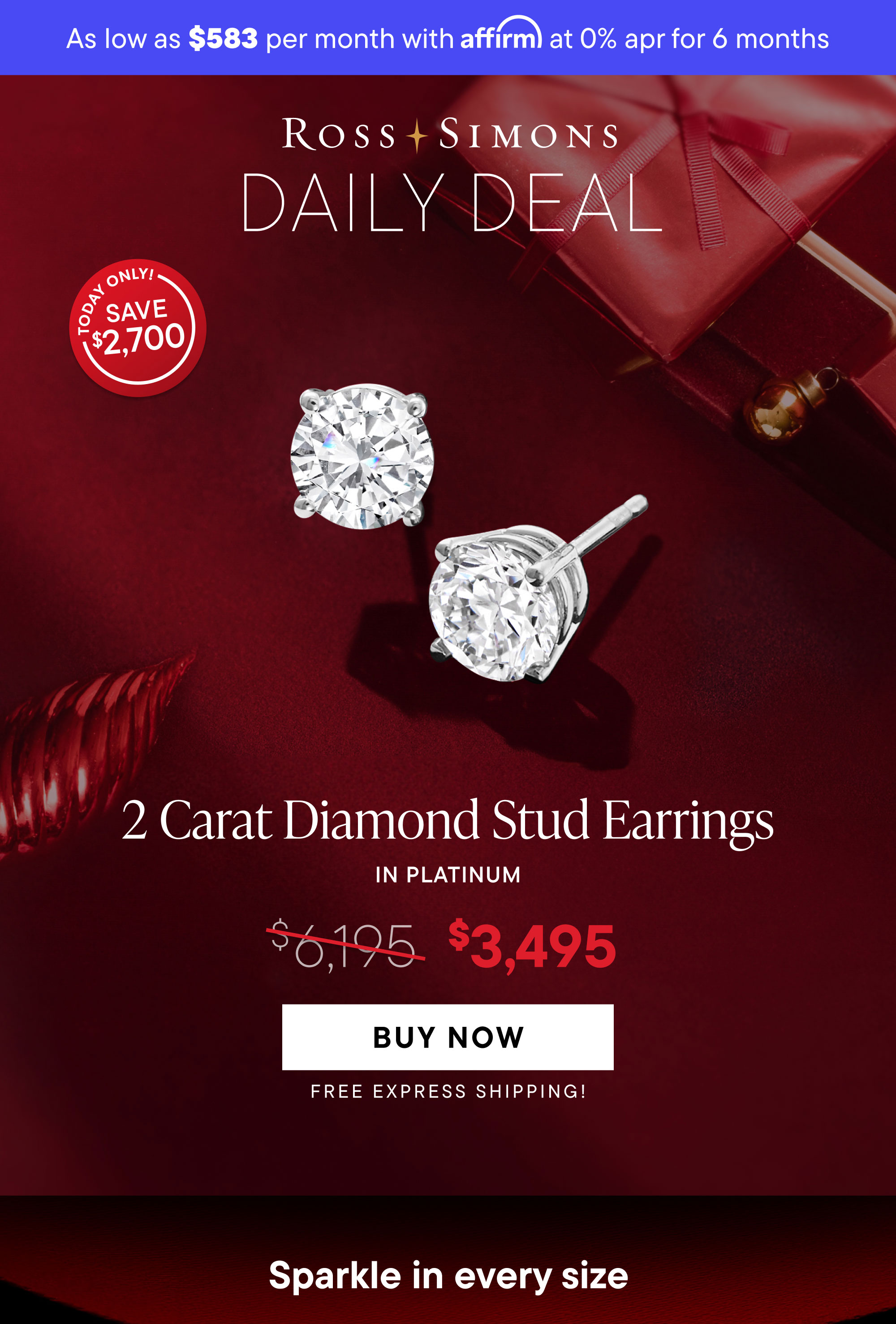 2 Carat Diamond Stud Earrings in Platinum