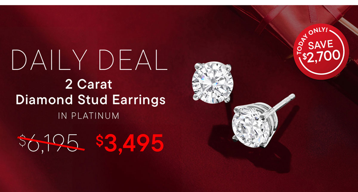 Daily Deal. 2 Carat Diamond Stud Earrings in Platinum. $3,495