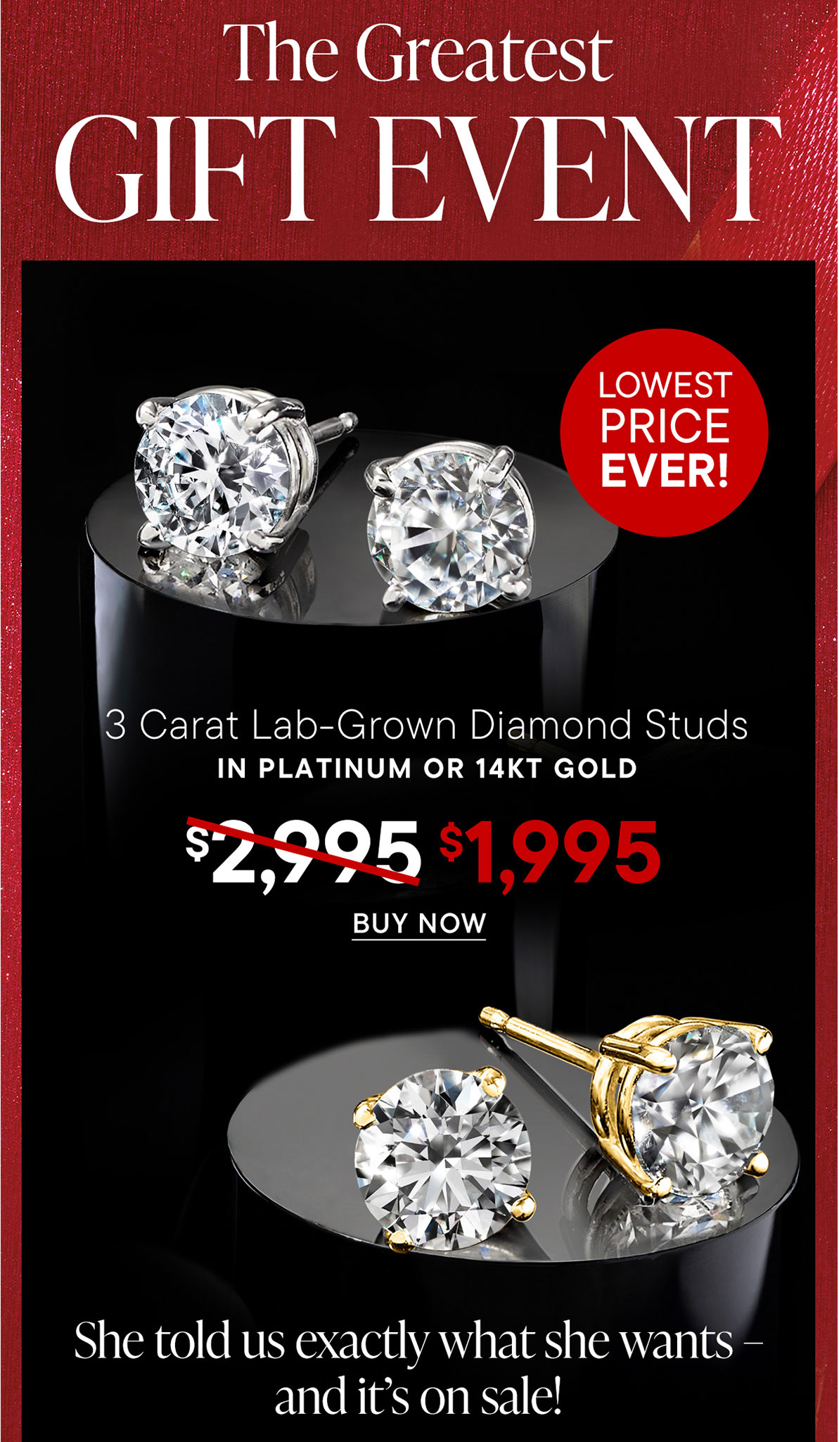 3 Carat Lab-Grown Diamond Studs in Platinum or 14kt Gold. $1,995. Buy Now