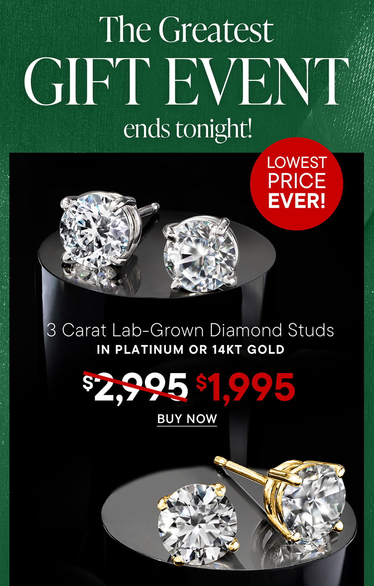 3 Carat Lab-Grown Diamond Studs in Platinum or 14kt Gold. $1,995. Buy Now