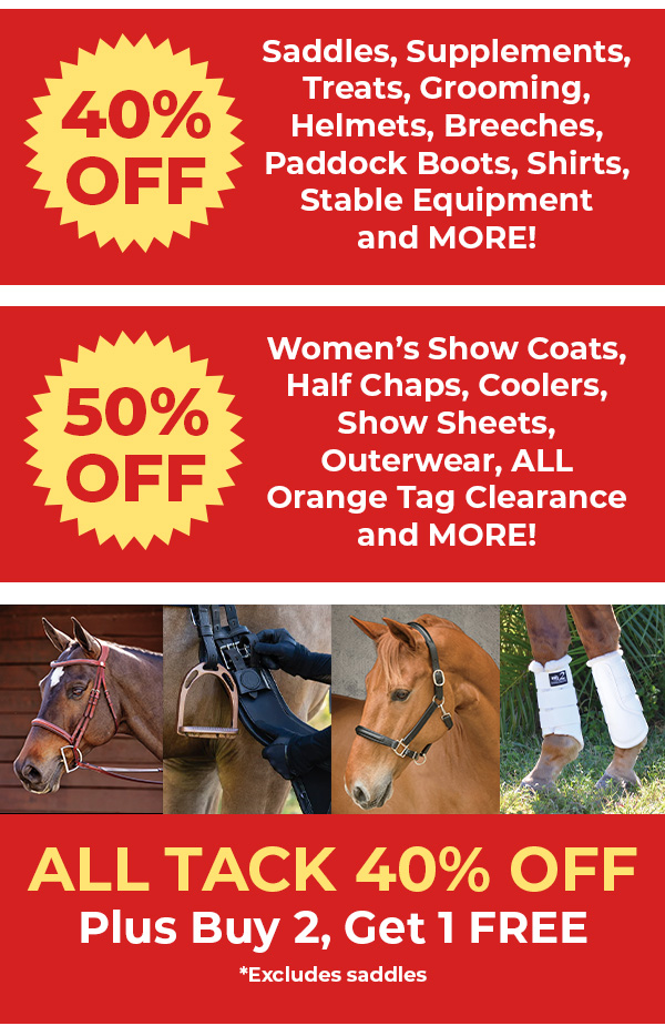Assorted equestrian tack categories (saddles excluded)