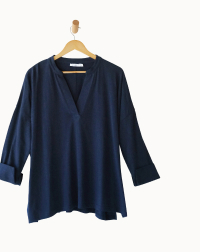 Image of a navy long sleeve v-neck tee