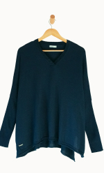 Image of a navy v-neck sweater