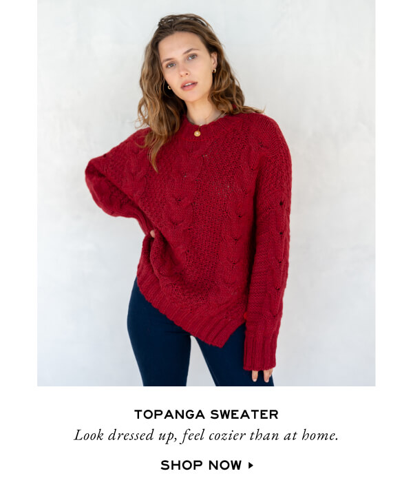 Topanga Sweater - Look dressed up, feel cozier than at home. Shop Now - woman wearing red sweater