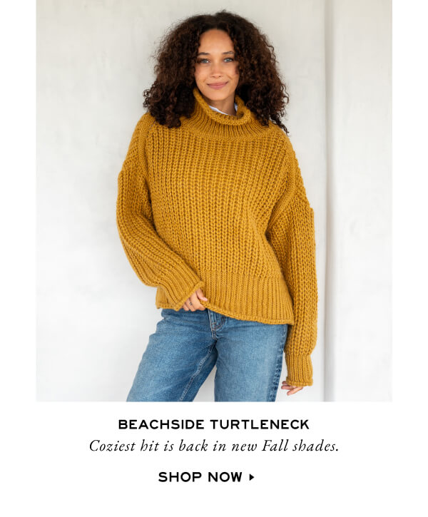 Beachside Turtleneck - Coziest hit is back in new Fall shades. Shop Now - woman wearing yellow sweater