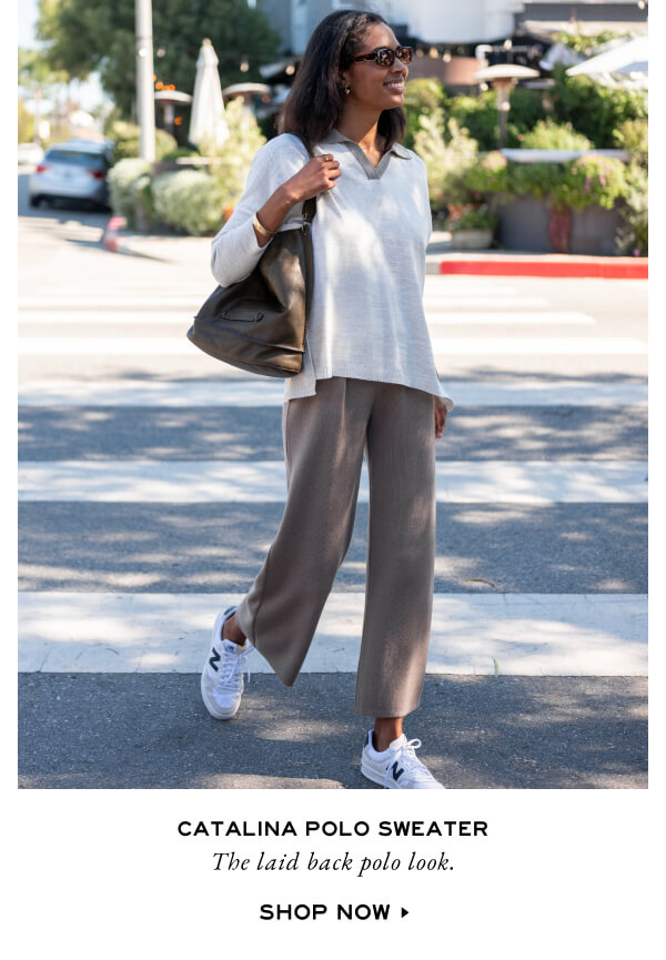 Catalina Polo Sweater - The laid back polo look. Shop now - woman walking across street in polo sweater