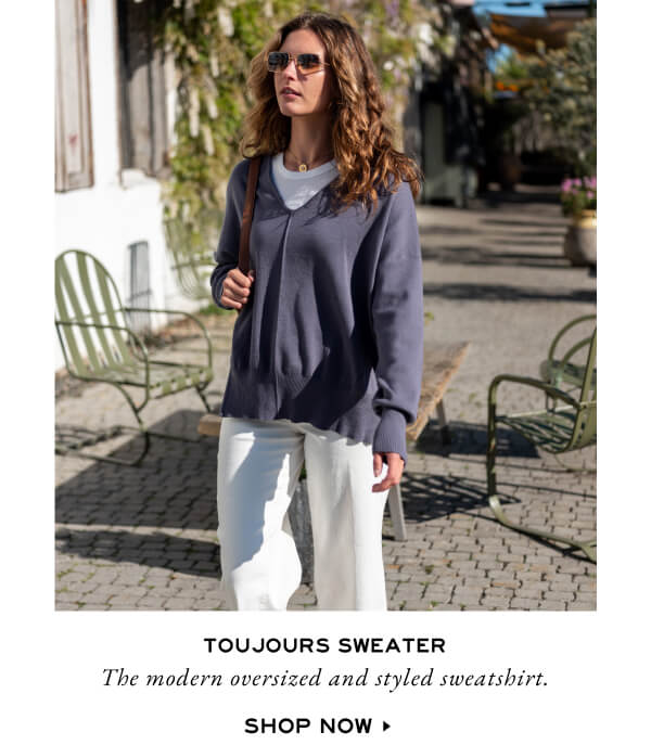 Toujours Sweater - The modern oversized and styled sweatshirt. Shop now - woman wearing blue sweater