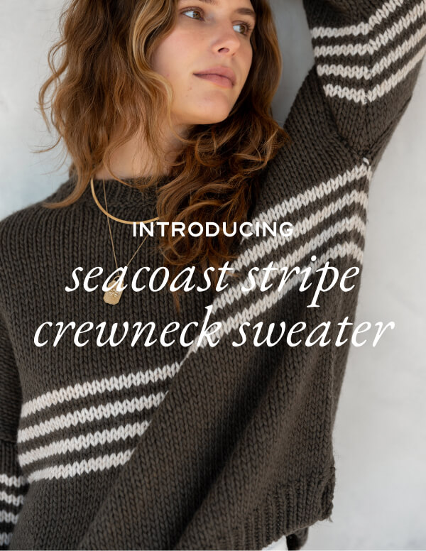 Introducing Seacoast Stripe Crewneck Sweater - Woman wearing green sweater with white stripes