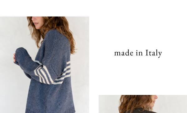 Made in Italy - Side of woman in blue sweater with stripes