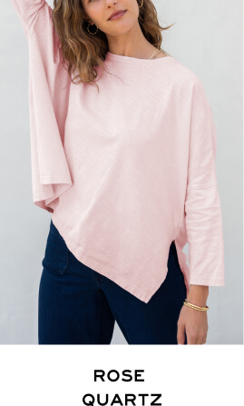 Rose Quartz - Close up of woman wearing pink long sleeve tee