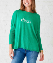 Image of woman in a green crewneck sweater