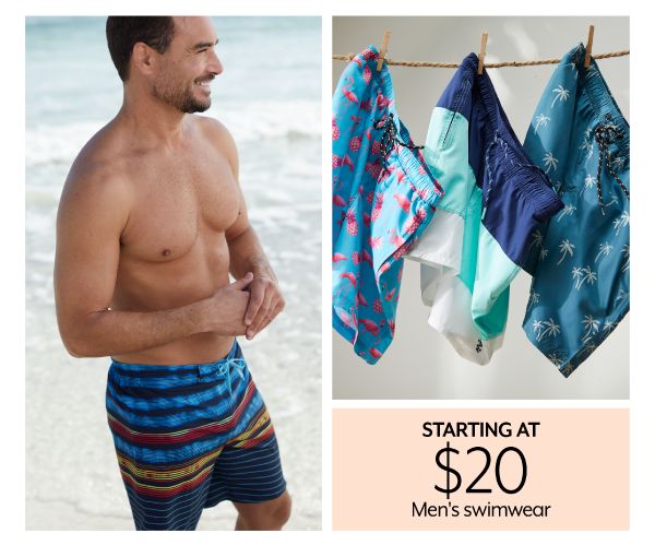 Starting at $20 Men's Swimwear