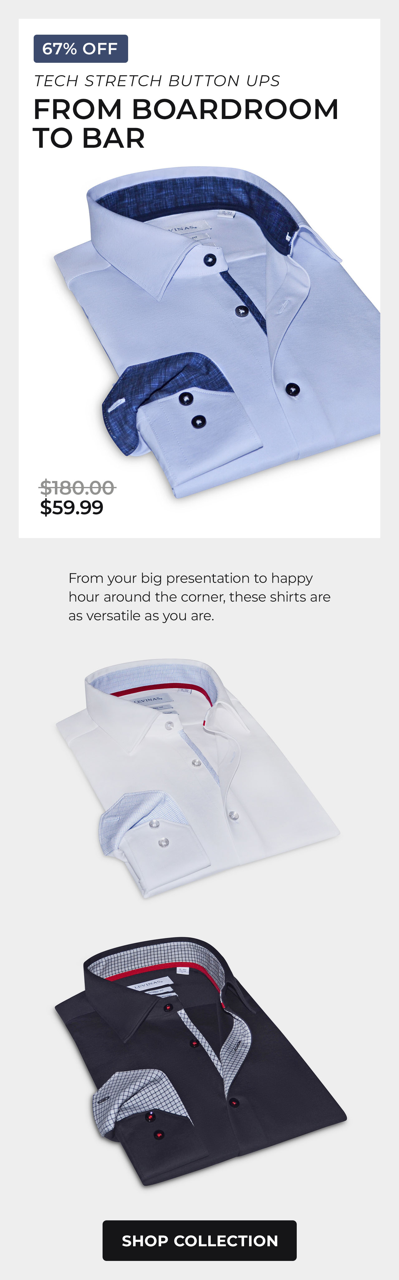 Levinas Tech-Stretch Button-Ups
