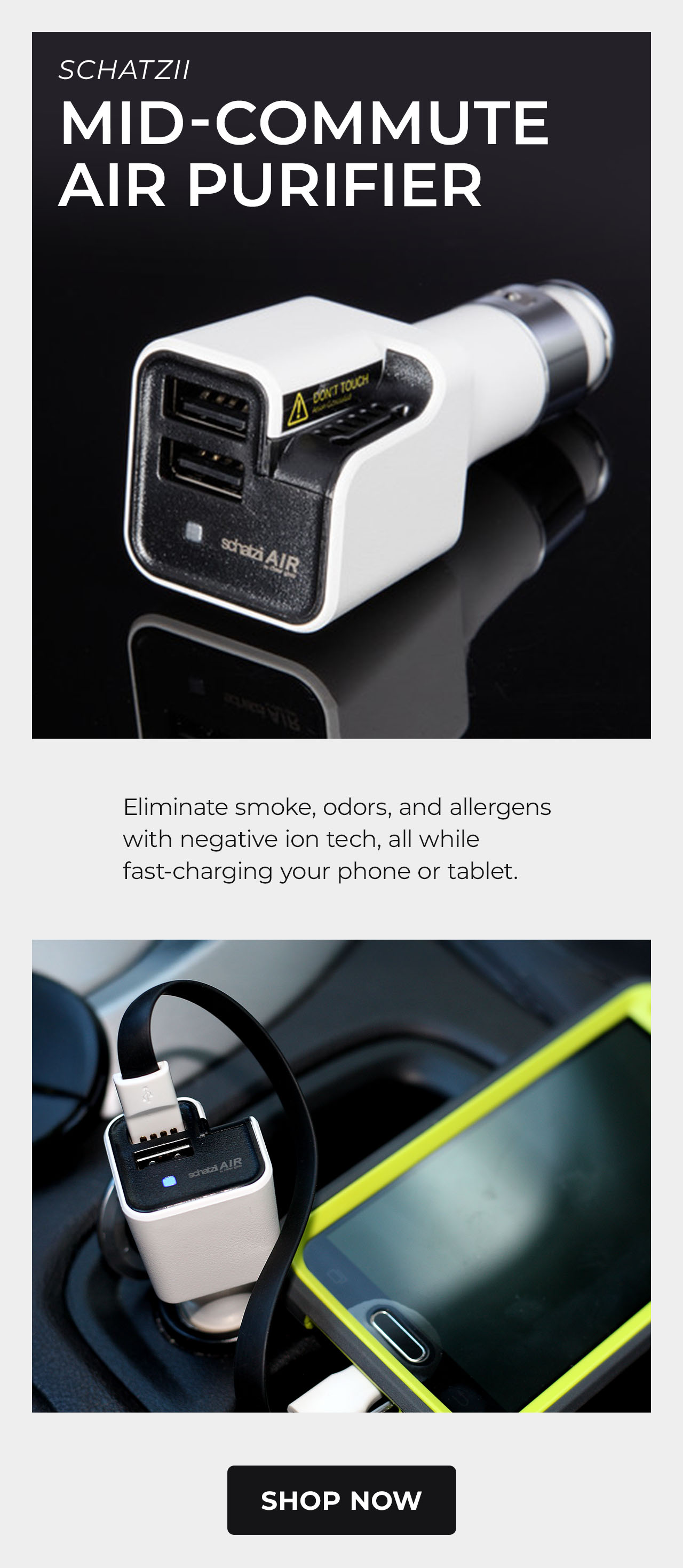 AIR: Ionic Car Air Purifier + Dual USB Charger