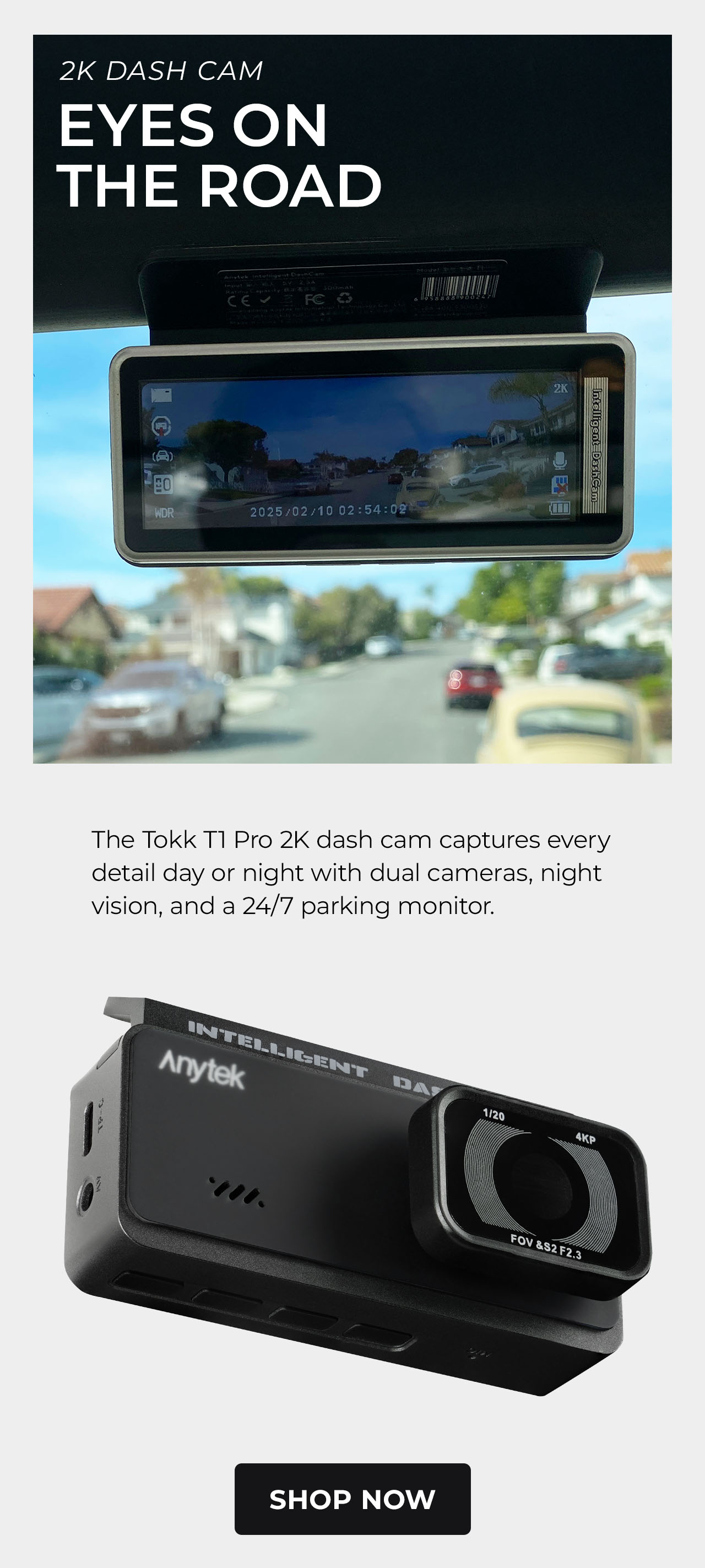 TOKK T1 Pro 2K Dash Cam