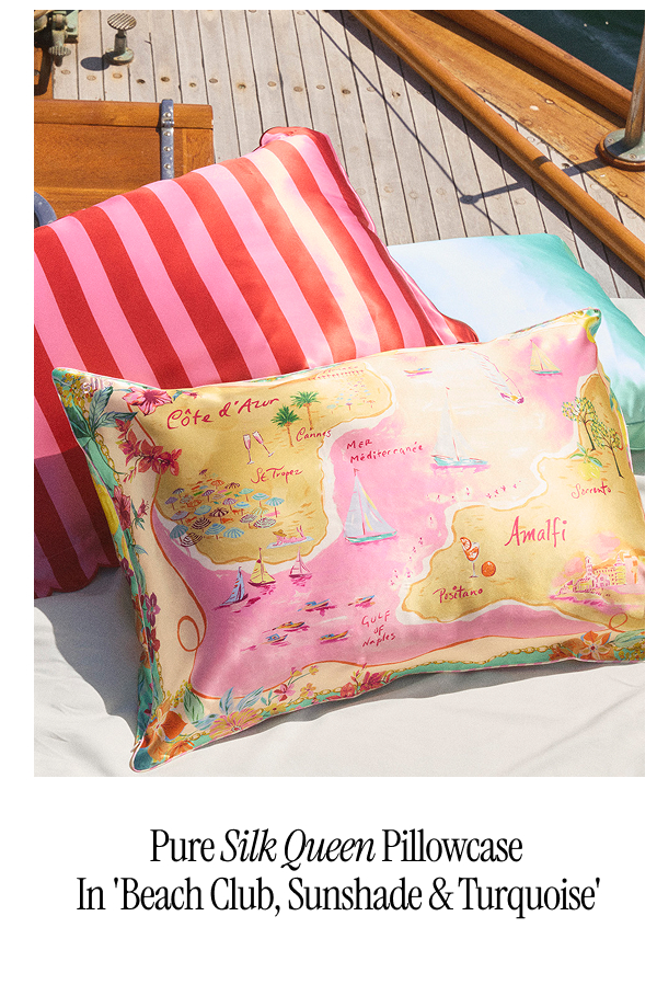 Pure Silk Queen Pillowcase in 'High Tide, Sunshade & Turquoise'