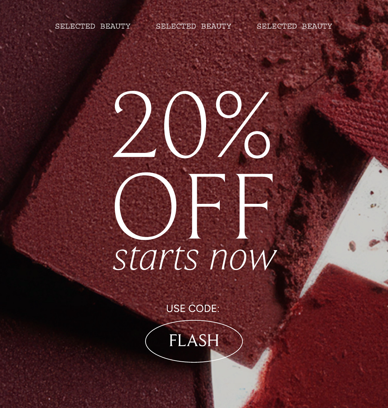 20 Percent Off Selected Code Flash