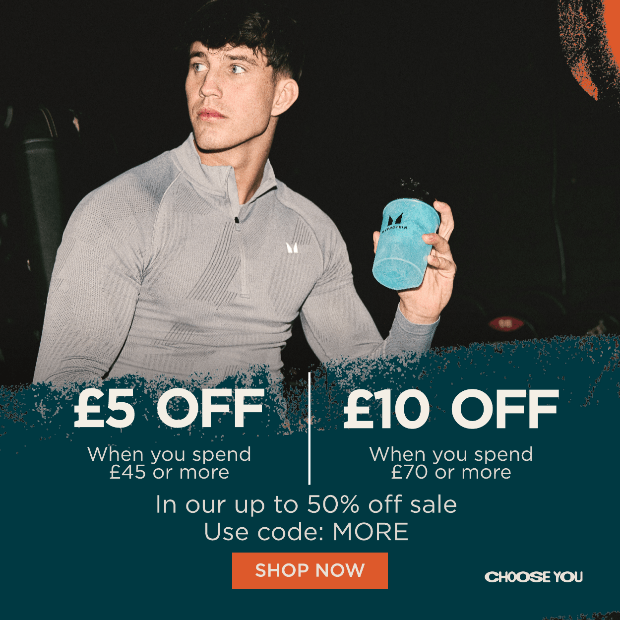 £5 off when you spend £45 or more. £10 off when you spend £70 or more.