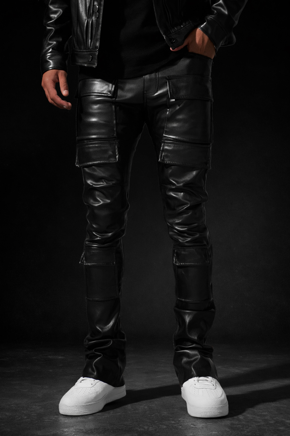 Skinny Stacked Fit - Thriller Cargo Pants (Black) - Ross Stacked Collection