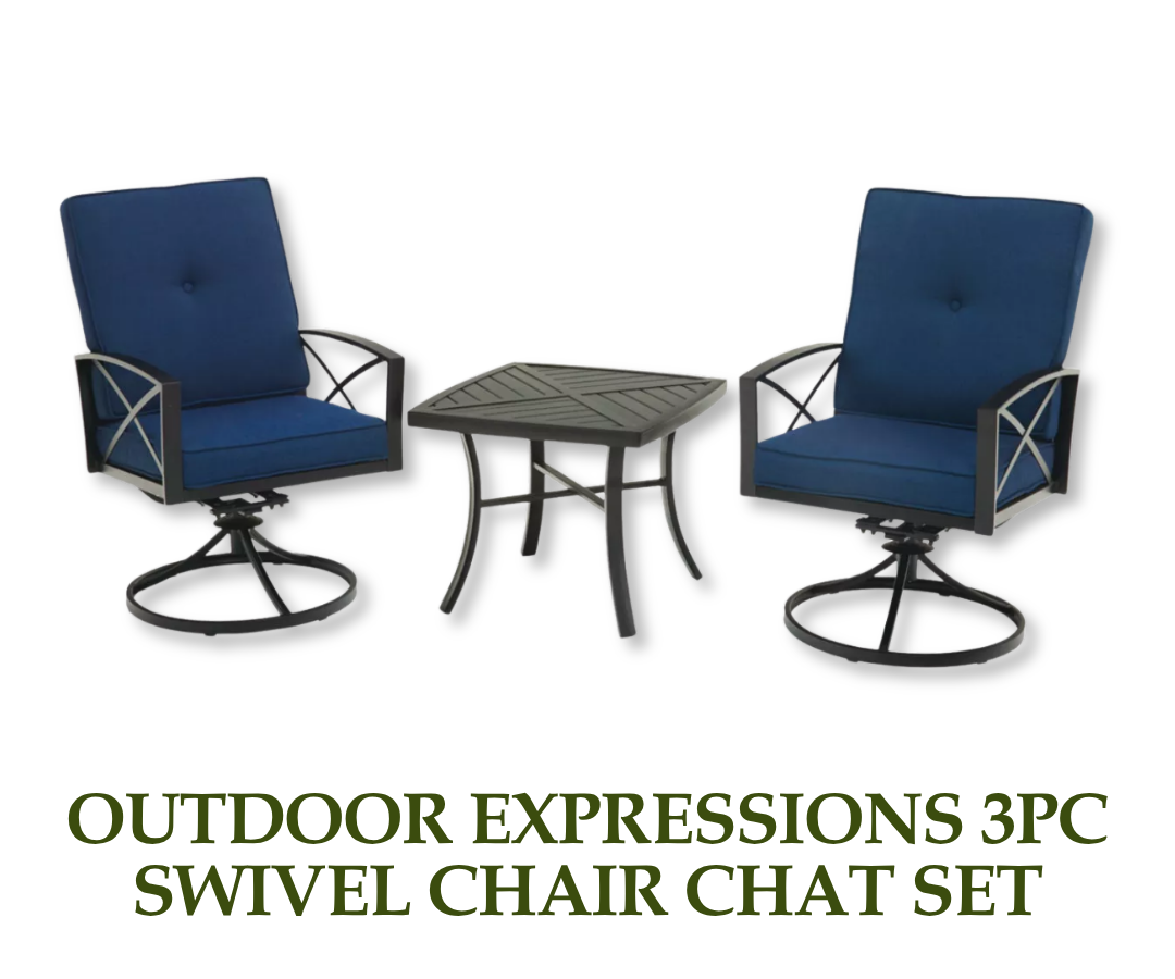 Outdoor Expressions 3pc Swivel Chair Chat Set