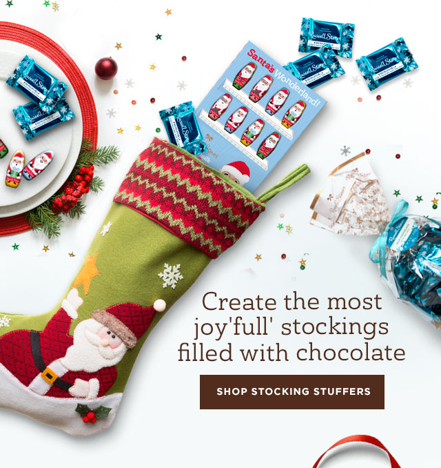 Create the most joy'full' stockings filled with chocolate. Shop Stocking Stuffers Now
