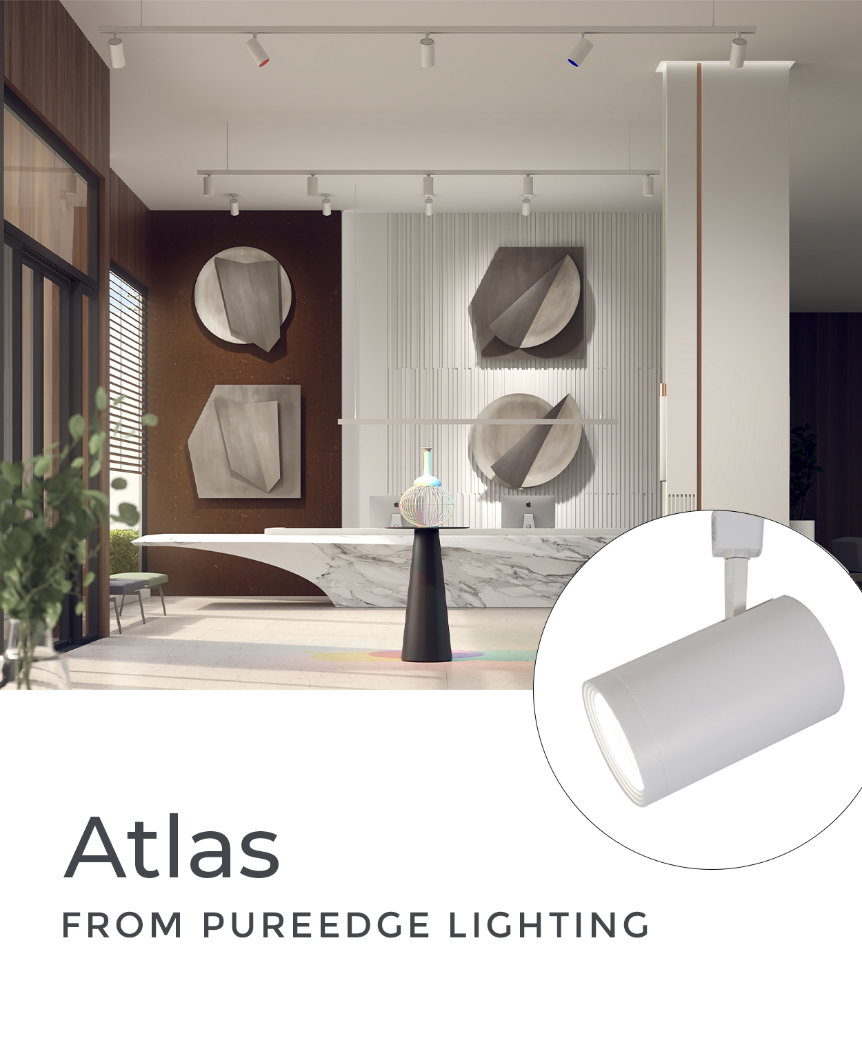 Atlas | from
 Pure Edge Lighting | Discover a new standard in track lighting—introducing the H-Track Atlas TruColor™ RGBTW 120V track head. With versatile beam angles ranging from pinpoint spots to expansive floods, the Atlas delivers precise lighting solutions that are perfect for both commercial and residential spaces.  The Wi-Fi-enabled WiZ Pro Driver provides effortless control and integration. Choose from over 16 million colors and 85,000 Tunable White options—setting a new benchmark in intelligent lighting: Pure Smart™. | LEARN MORE