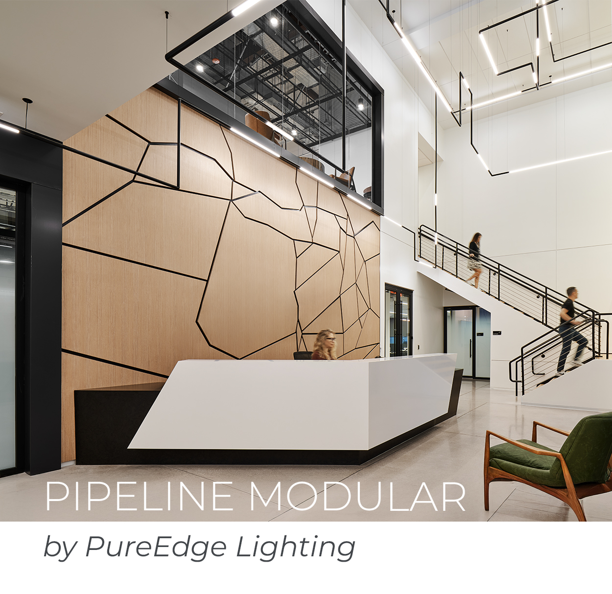 PIPELINE MODULAR by PureEdge Lighting | Designed for today's open offices, downtown lofts and urban restaurants, Pipeline Modular by PureEdge Lighting mimics the shapes found in exposed ceilings, blending seamlessly with existing pipes and ducts. Attach track heads and wall wash modules. Rotate the LED inear sections 360 degrees. The fully customizable system allows you to direct or focus light wherever you need it. | EXPLORE