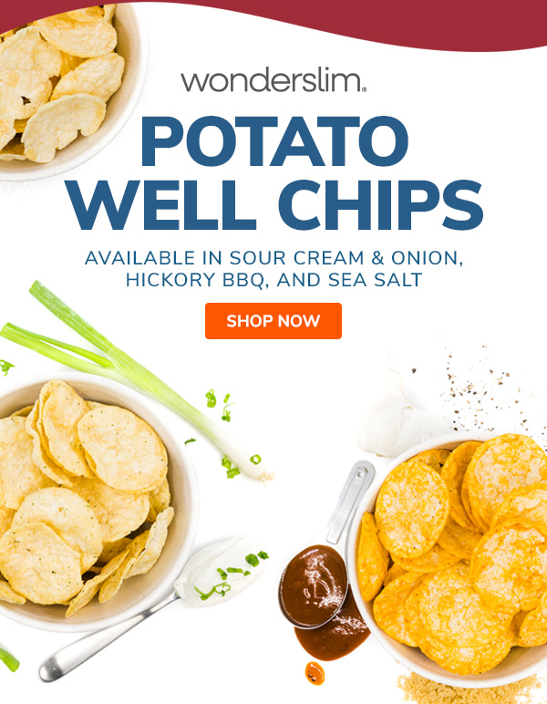Wonderslim Potato Well Chips >> Available in Sour Cream & Onion, Hickory BBQ, and Sea Salt >>- Gluten Free - Digestive Health - Immune Support - Kosher >> SHOP NOW