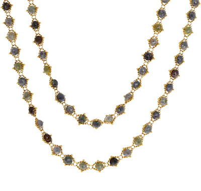 Amali Long Champagne and Rustic Diamond Woven Necklace