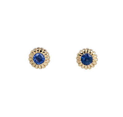 Retrouvai Heirloom Bezel Blue Sapphire Stud Earrings