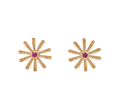 Harwell Godfrey Ruby Tiny Sunflower Stud Earrings