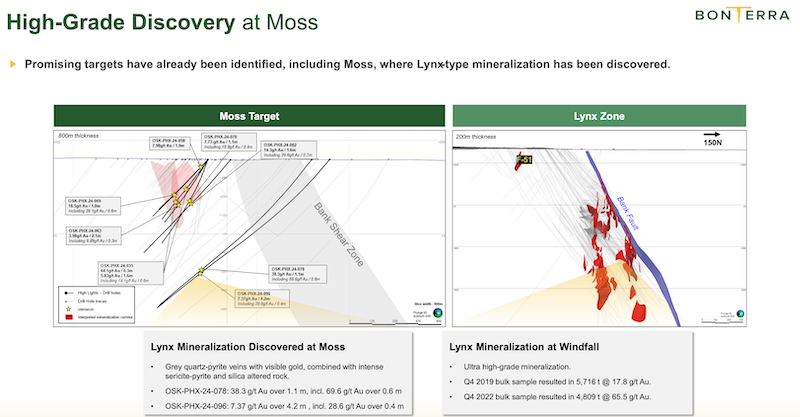 Slide comparing the Moss discovery at Phoenix with the Lynx target at the nearby Windfall deposit