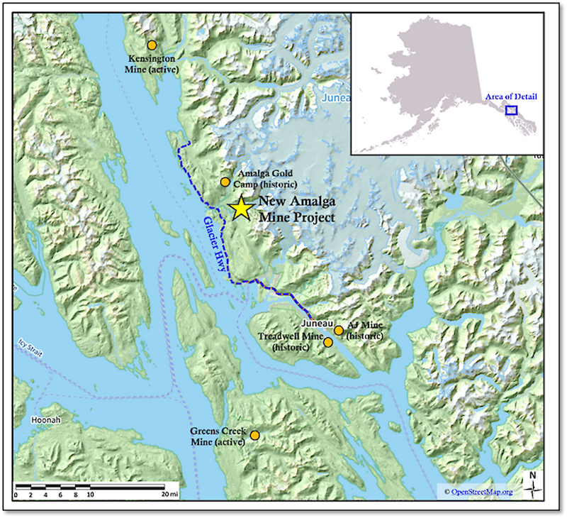 Map of Grande Portage’s New Amalga Mine Project near Juneau, Alaska