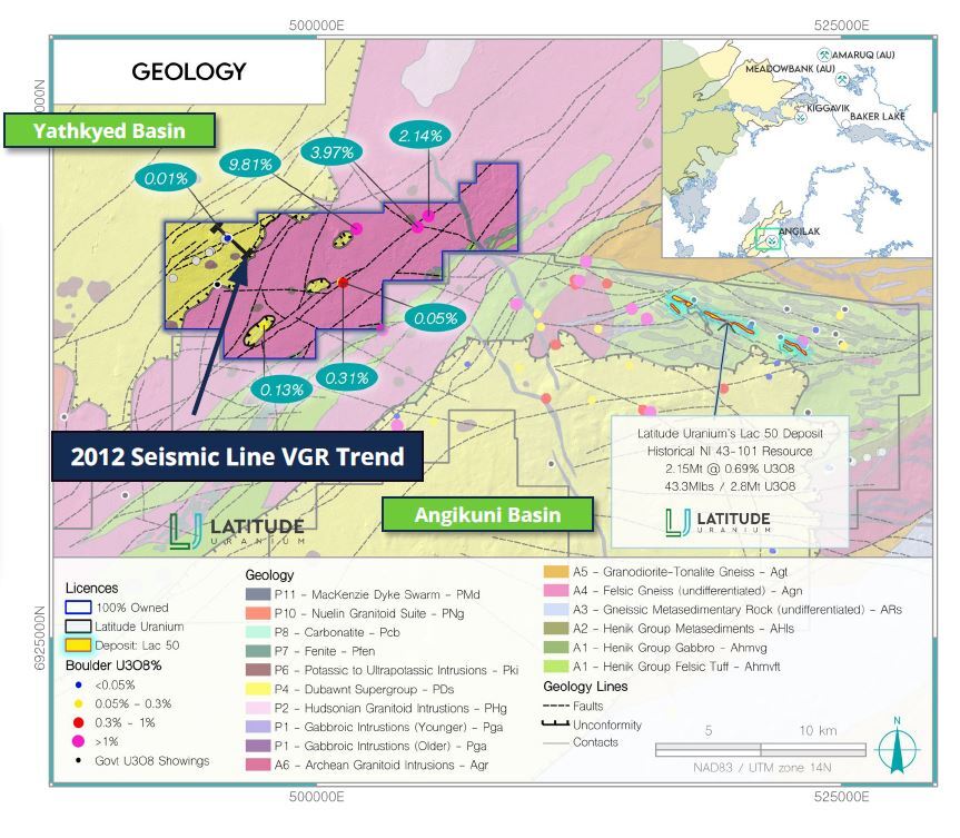 A map showing the Yath project’s location to the west of the Lac 50 deposit on Atha Energy’s Angilak project