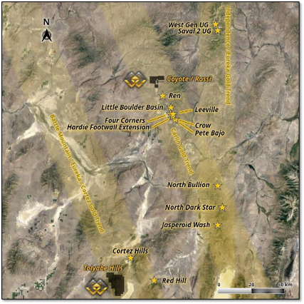 Map of Cortez & Carlin Trends in northern Nevada