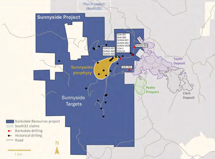 Map of Barksdale Resources’ Sunnyside project in Arizona.