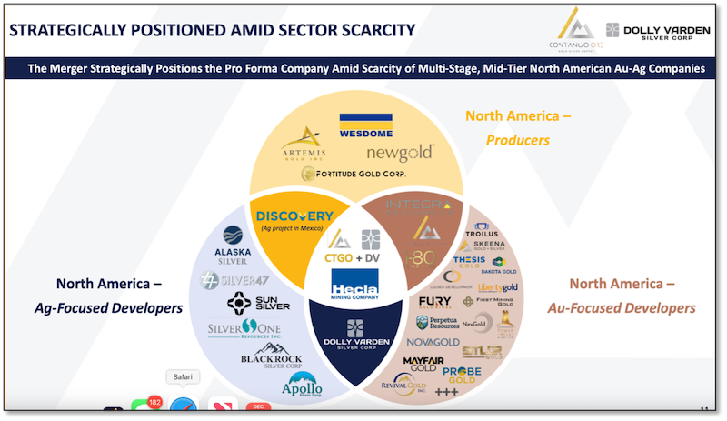 Venn diagram showing nearly unique attributes of the combined companies.