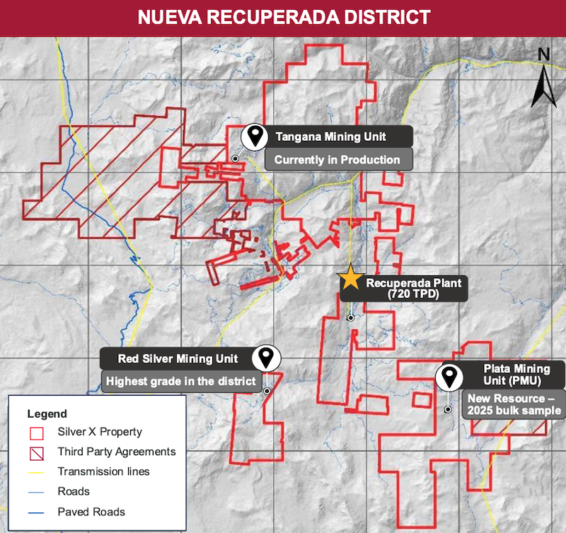 Map of Silver X Mining’s flagship Nueva Recuperada property in central Peru.
