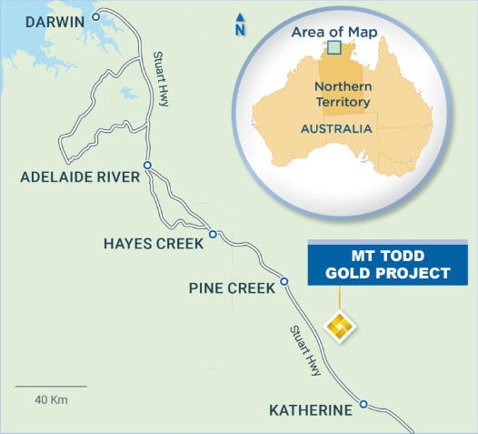 Map of Mt Todd’s location in Australia’s Northern Territory