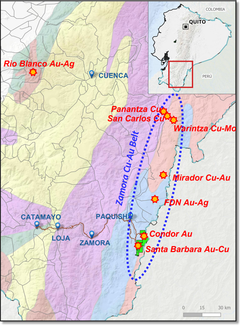 Map showing the location of Auro’s Santa Barbara project amongst other high-profile properties.