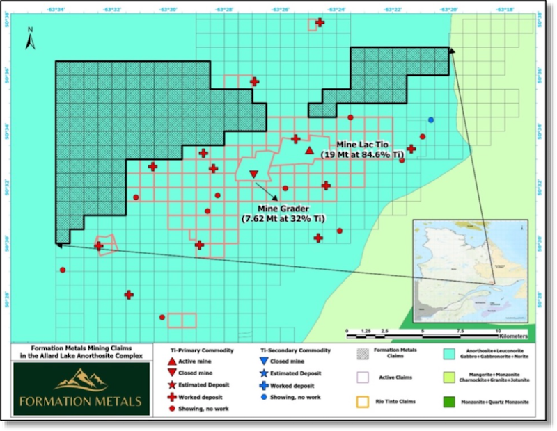 Map of Formation’s Rio Titanium project and surrounding projects in Quebec.