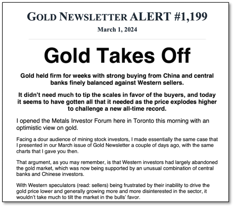 Cover image of Gold Newsletter Alert - March 1 2024