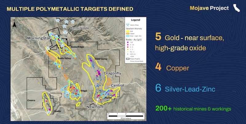Map showing numerous targets on Mojave project.