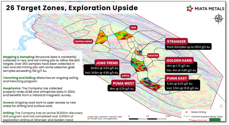 Map showing 26 identified target zones and discoveries at Sela Creek.