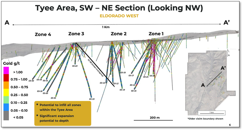 Long section showing extensive drilling at the Tyee Area.