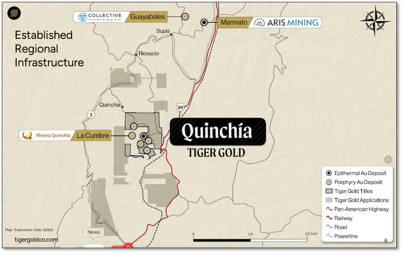 Map of Tiger Gold’s projects near to big established discoveries.